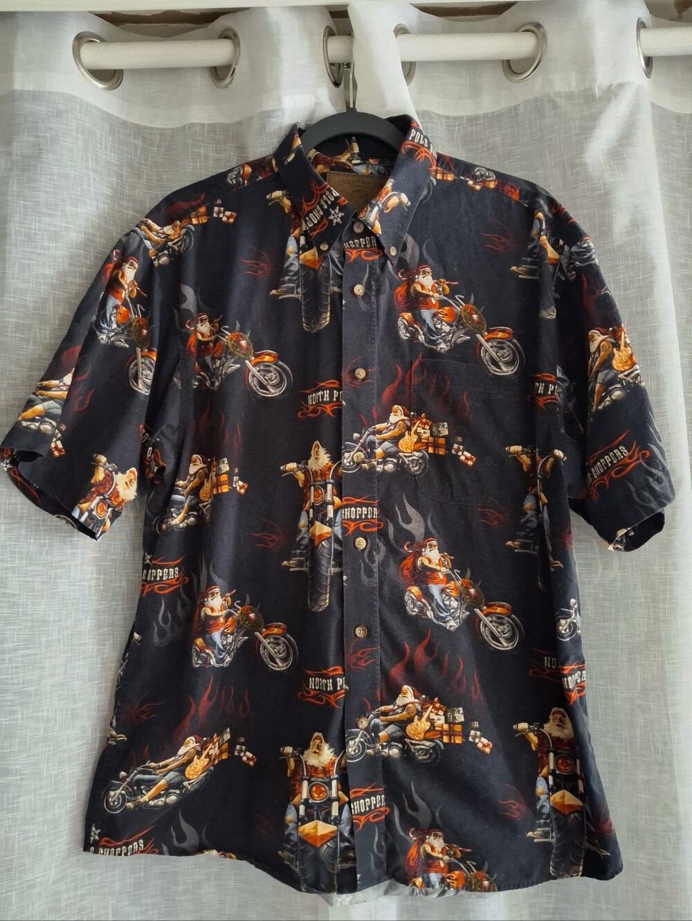 Santa Motorcycle Chopper Northpole Button Down Size L